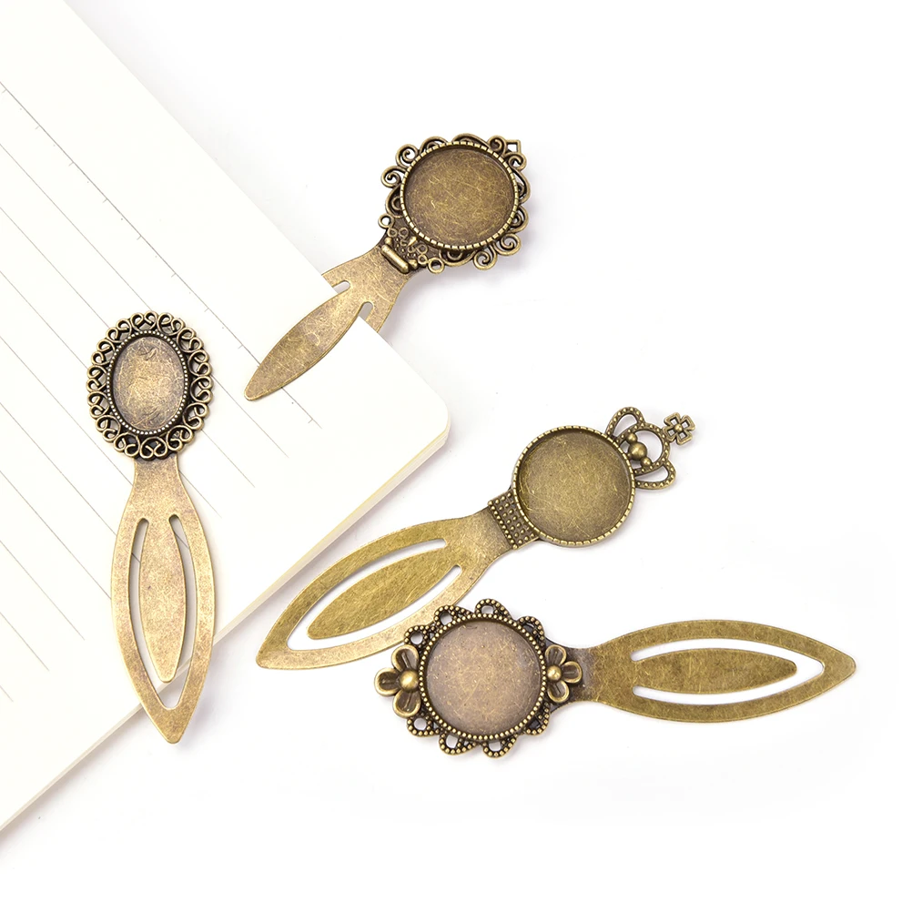 

High Quality delicate 20mm retro round cabochon antique bronze plated bookmark tray settings supplies for jewelry