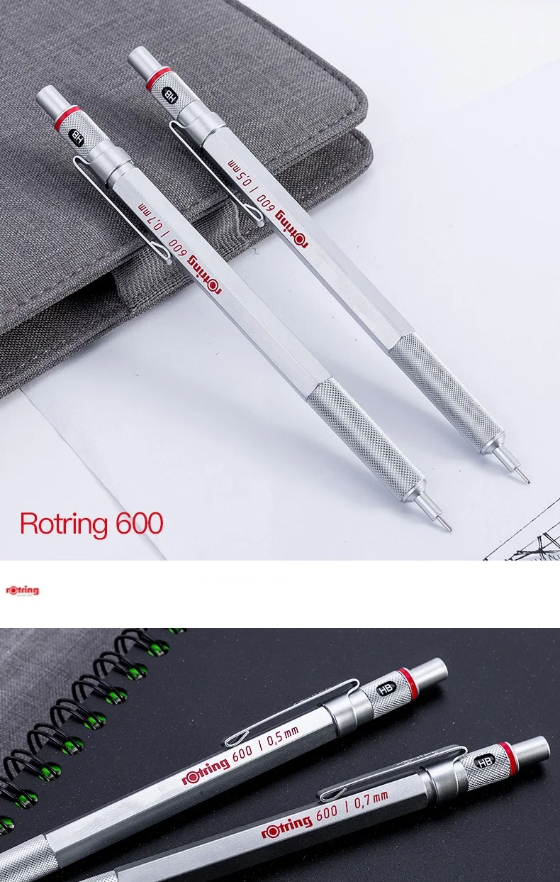 Rotring 600 0,5 мм/0,7 мм механический карандаш черный/серебристый металлический автоматический карандаш для рисования 1 штука