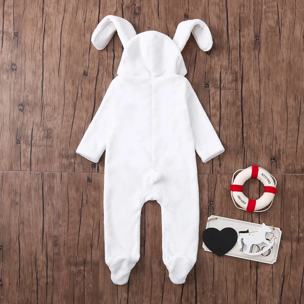 Newborn Toddler Baby Boys Girls Cartoon Bunny Ears Warm Hooded Romper Jumpsuit Casual wear Dropshipping#40