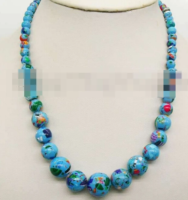 

3252 Blue with Baroque pattern Round turquoise Alloy 18"necklace