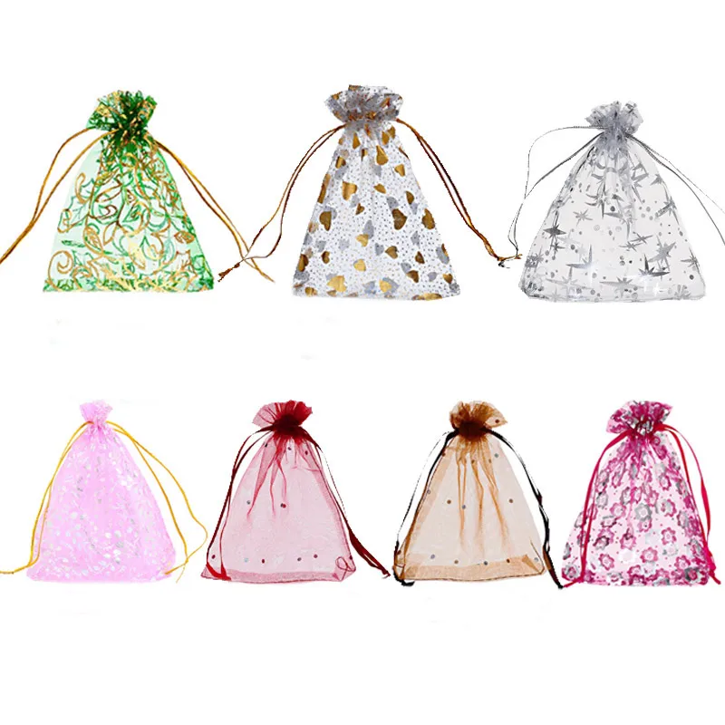 

LAPSERAL 25PCs Multicolor Sequins Leaf Pattern Jewelry Packaging Bags Pouches 10x12 10X15 13X16cm Organza Wedding Gift Bags 2017