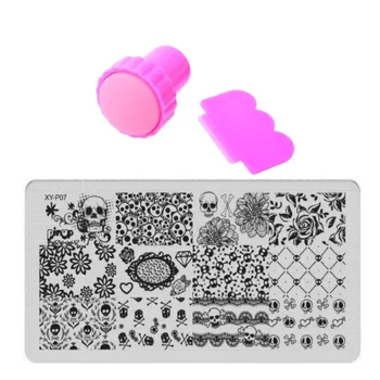 

Nail Art Templates Set Plates Manicure Halloween Theme Rose Skull Stainless Nail Art Stamping + DIY Stamper + 1 Scraper Beauty
