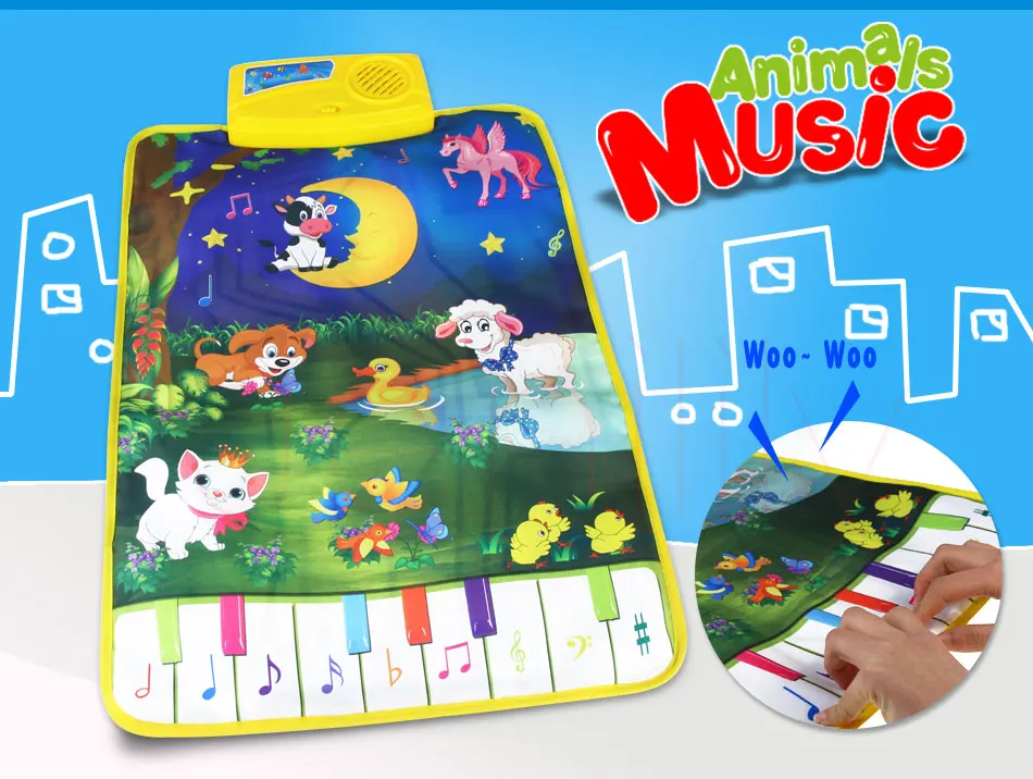 Tapete do Bebê Lua e Animais Crianças Toque Jogo Tapete Desenvolvimento Musical Brinquedo Cantando Música Quebra-cabeças Brinquedos 37.5x62cm 2 e animais quebra-cabeças brinquedos 37.5x62cm