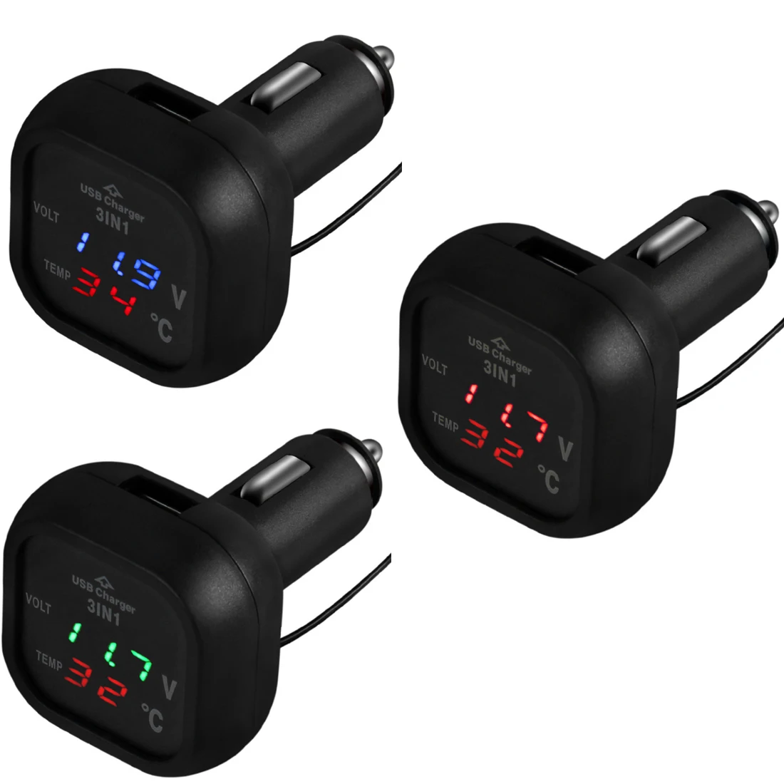 

2.1A 3 In 1 Vehicle Charger Voltmeter Thermometer LED Display Universal Car Motorcycle Monitoring Voltmeter Voltage Galvanometer