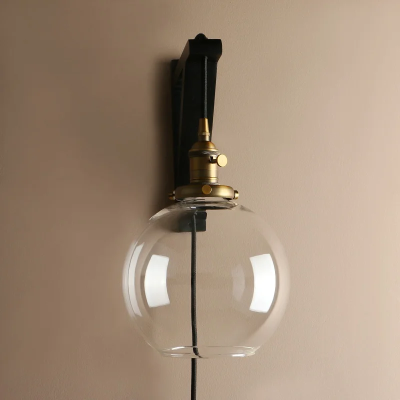 Винтажный настенный светильник-бра ручной работы с деревянным крюком, современный стеклянный настенный светильник с деревянным креплением, домашний декор - Цвет абажура: Antique