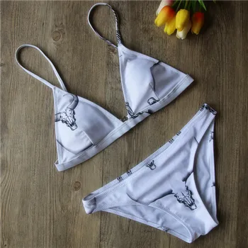 

Sexy Sheep Head Print Bikini Set 2018 Women Swimsuit Brazilian Bikini Set Beach Bathing Suit Push Up Two Piece Padded Swimwear