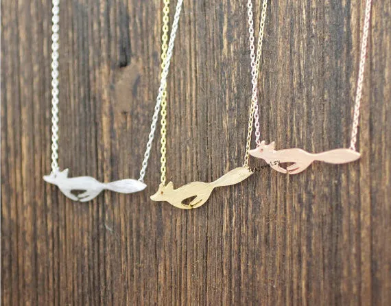 N012 Gold Silver Cute Running Fox Necklaces Pendant Tiny Focks Origami Fox Necklace Animal jewelry for women men