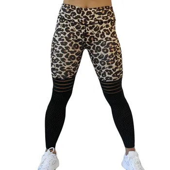 

2019 Summer Women Leopard Print Mesh Patchwork Fitness Legging Sexy Activewear High Waist Workout Leggings
