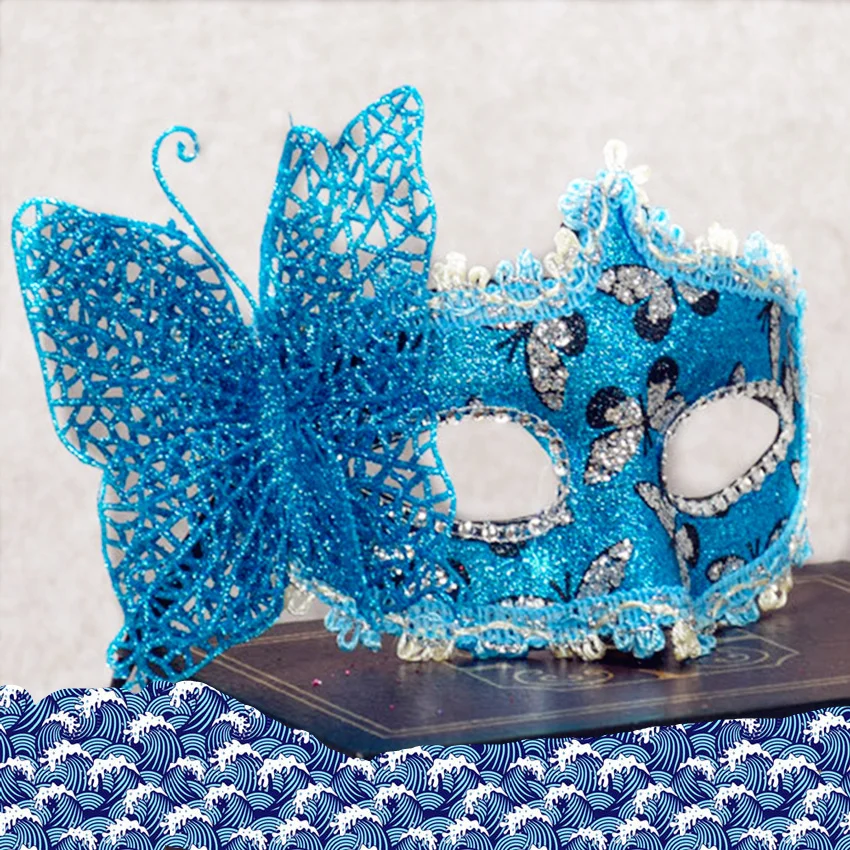 BIBIGOU Blue Butterfly Party Masks Beautiful Princess Venice Lace Blue