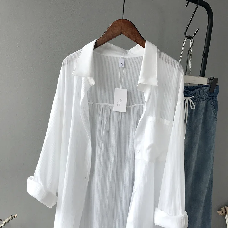 Spring and summer new style Korean women's long-sleeved BF shirt Long solid color blouse