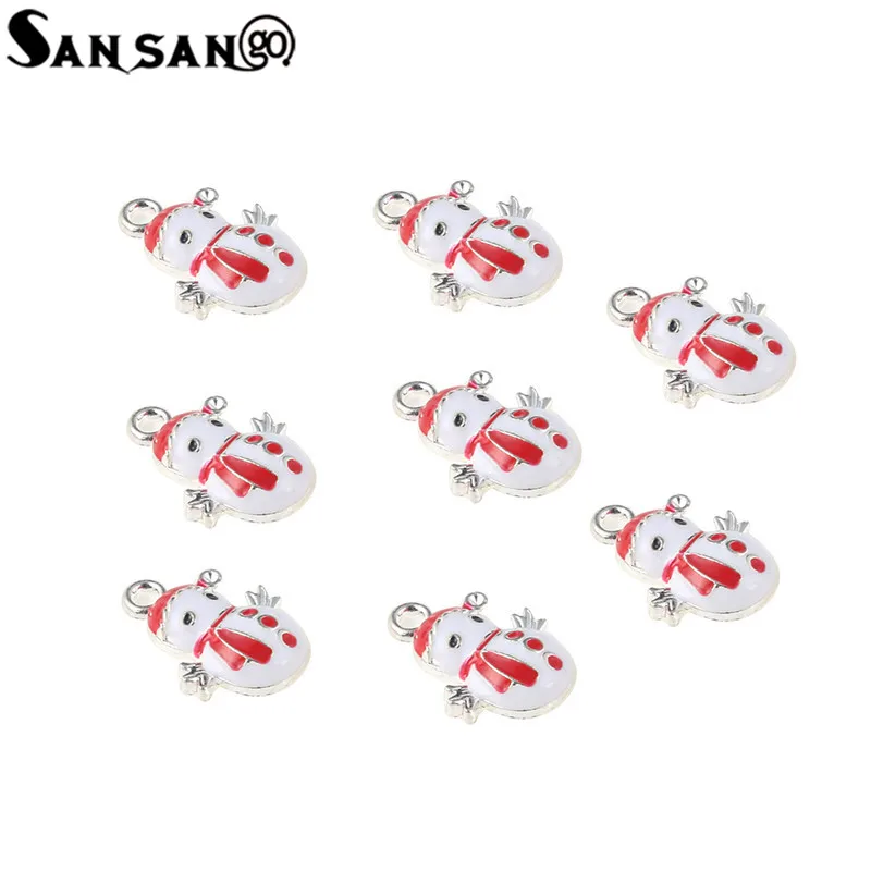 

10pcs Trendy Alloy Single Side Enamel Art Oil Drop Cute Snowman Charms For Christmas Day DIY Jewelry