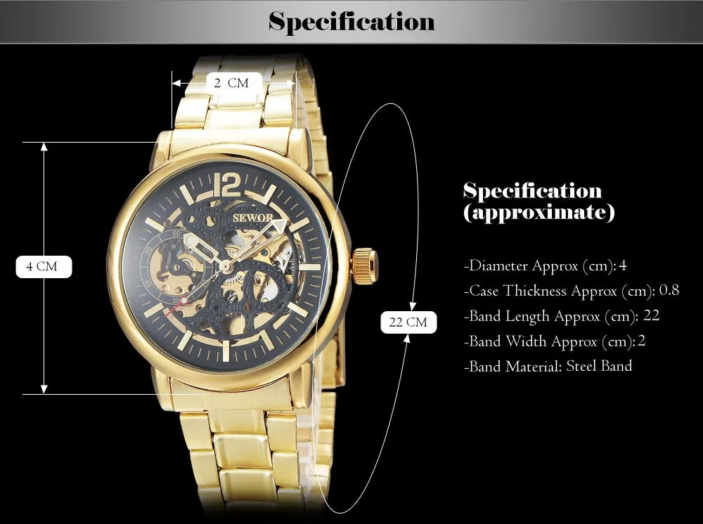 Новые золотые часы, роскошные классические брендовые SEWOR мужские модные автоматические механические часы с выемкой, мужские часы