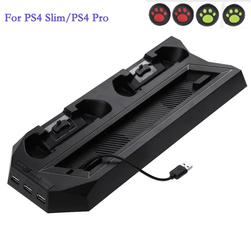 

2 in 1 Vertical Stand with Dual Controller Charging Station & 3 HUB Port Joystick Cap +Joystick Cap For PS4 Slim/PS4 Pro