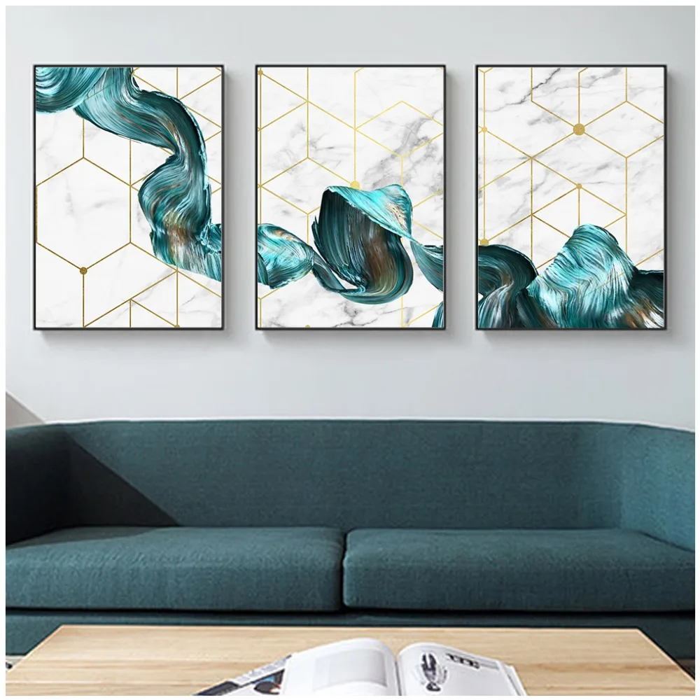 Nordic-Decorative-Abstract-Marble-With-Blue-Gold-Paint-Canvas-Painting-Poster-And-Print-Picture-Wall-Art