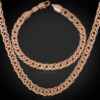 

Rose Gold/Silver Color Bracelet And Necklace Men Jewelry Set Fashion 6MM Thick 55CM 22'' Venitian Chain Hot Sale NH442