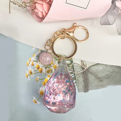 Pink Обновление пары макароны движение зыбучие пески жидкий брелок Капля воды блестки акриловый брелок бутылка ювелирные изделия День рождения подарки любовника - Цвет: Pink