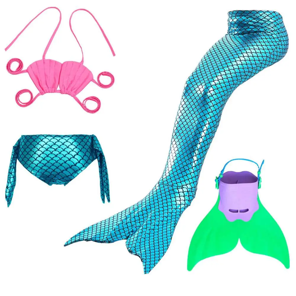 Хвосты маленькой русалки для плавания, костюм «хвост русалки», косплей, купальный костюм для девочек, детский купальный костюм, Monofin - Цвет: mermaid 7 with Fin