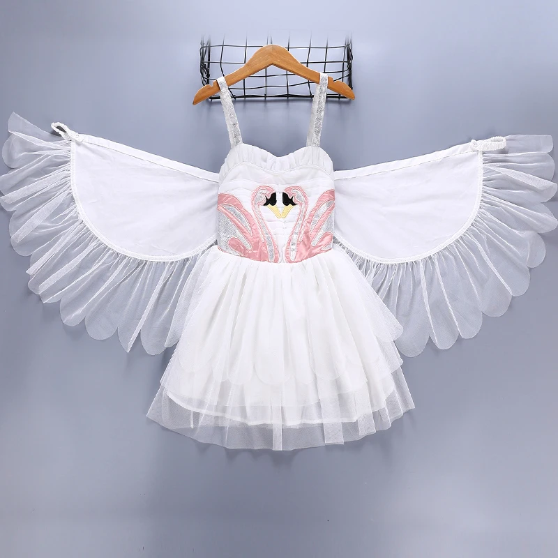

Flamingo Baby Girl Princess Dress with Wing white tulle party Dresses Kids for Toddler Girl Children Fashion Christmas Clothing