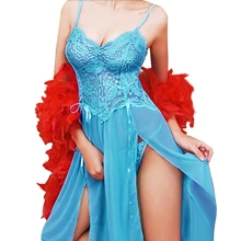 2017 New Women Sleep Dress Sexy Perspective Embroidery Sling Lace Sleepwear and Lingerie Set Plus Size 5XL