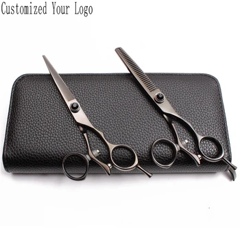 

2Pcs 5.5" 6" JP 440C Customize Brand Straight Shears Thinninng Shears Dog Grooming Scissors Professional Pet Scissors Set C9019