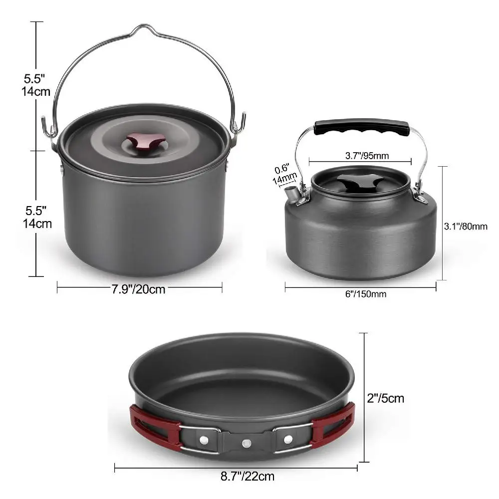 HobbyLane 22 шт./компл. Открытый Кемпинг Cookwcare комплекты Горшки Кастрюли чайничек, чашки, ложек и вилок принадлежности для пикника