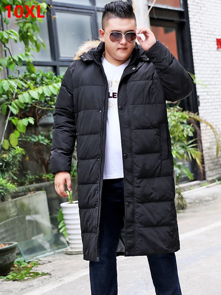 Winter plus size fur collar tall warm white down jacket long male thick ...