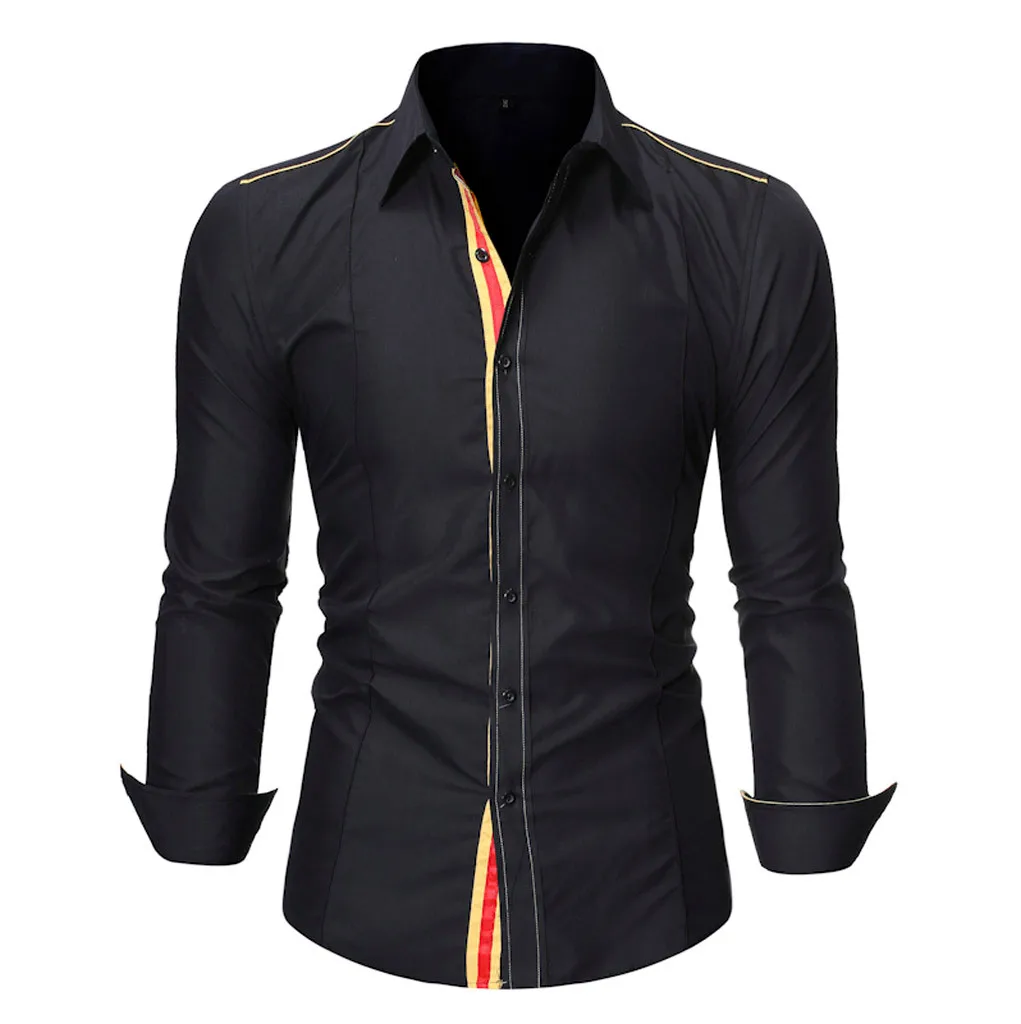 Feitong/Мужская рубашка с длинными рукавами; сезон лето-осень; модная однотонная Стильная дизайнерская рубашка для мальчиков; топы; платье; рубашка; Деловая одежда