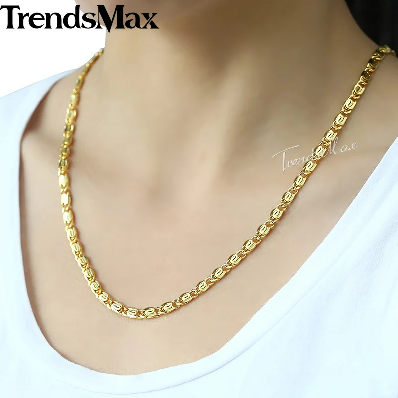 Trendsmax 4,5 мм ожерелье для женщин девушек 585 розовое золото звено цепи ожерелье Женская мода ювелирные изделия подарки на день Святого Валентина 18-36 дюймов GN216