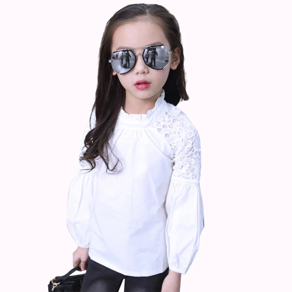 

Spring Girls White Blouse Lace Blouse For Girls Long Sleeve Girl Shirt 6 8 12 Years Floral Kids Shirt Teen Child Girl Clothing