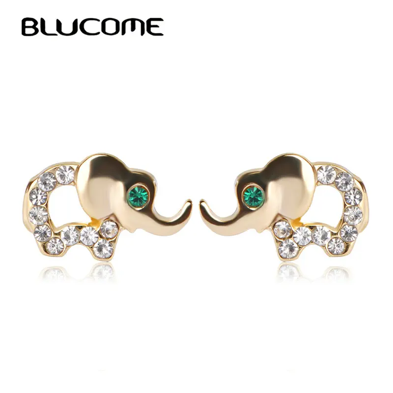 

Blucome Cute Little Elephant Stud Earrings Brincos Pequenos Austrian Crystal Aretes Ear Pins Korean Style Women Girls Bijoux