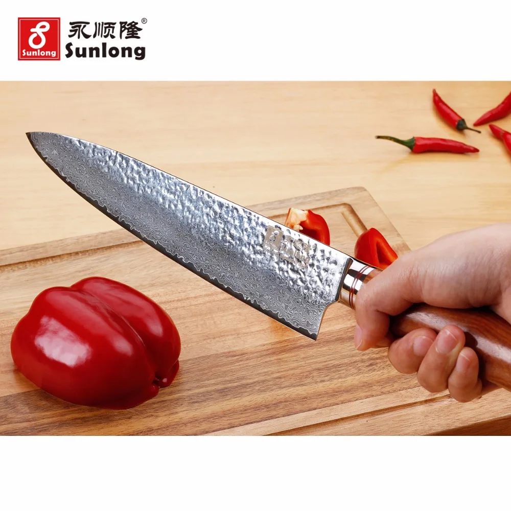 Ножи шеф повара Sunlong Gyuto VG10 японские ручки из Дамасского палисандра 10
