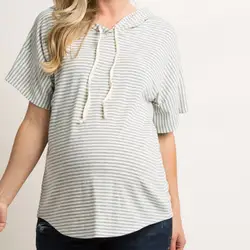 Muqgew Женская мода Топы для беременных женщин в полоску с капюшоном для беременных футболка в полоску с принтом ropa embarazada одежда Топ Блузка