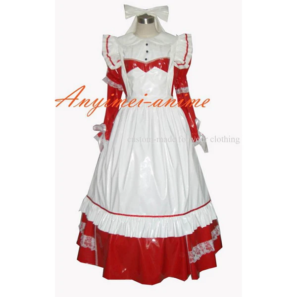 Sexy Sissy Maid Pvc Dress Red Lockable Uniform Cosplay Costume Tailor