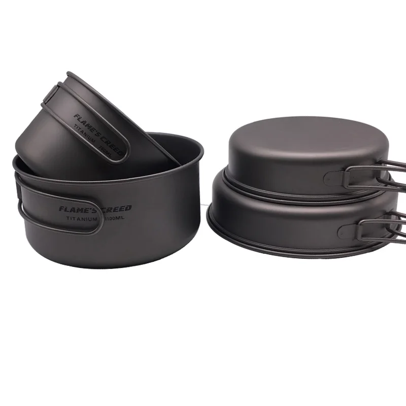 FLAME'S CREED ultraligero de Pan de Camping al aire libre de titanio conjunto de tazón de mango plegable utensilios de cocina CKW750ML CKW 1100 ML