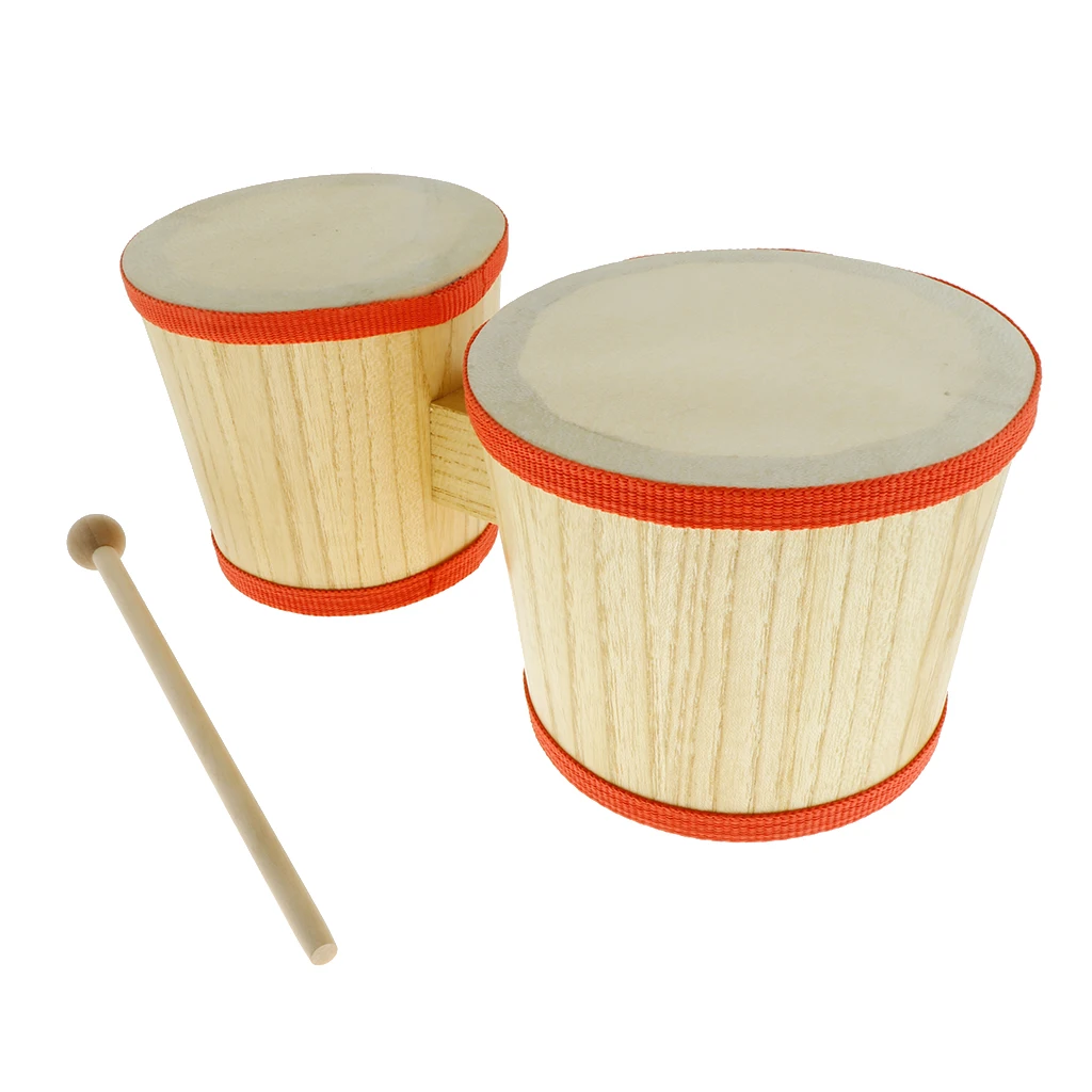 Tooyful 1 Set Wood Bongo Drum 4inch+5inch Hand Percussion Instrument with Mallet for Children Preschool Musical Toy