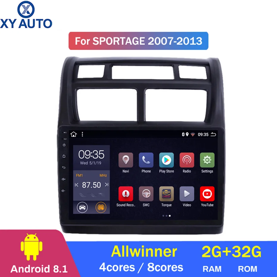 Perfect 9 inch 2.5D IPS HD multi-touch screen Android8.1 2G RAM 32G ROM NAVI For KIA Sportage 2007-2013 with Bluetooth USB WIFI SWC 0