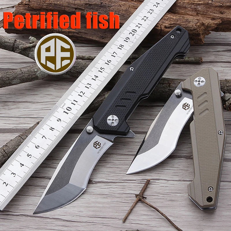 

Original Petrified fish PF712 Tactical Knife 60HRC AUS 8 Blade Bearing Folding Knife G10 Handle Utility Outdoor Hunting Knife