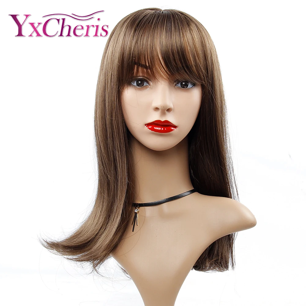Pelucas marrones largas para mujeres de fibra resistente al calor Peluca de pelo Natural sintético cosplay bangs pelucas femeninas