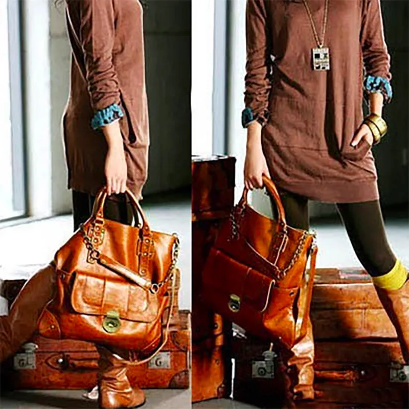 High quality ladies shoulder bag large capacity pu handbag retro