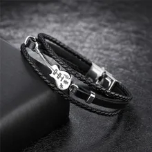 ZORCVENS Новая мода Многослойная натуральная кожа Плетеный панк Vinatge отличная нержавеющая сталь браслет «гитара» Браслеты подарок