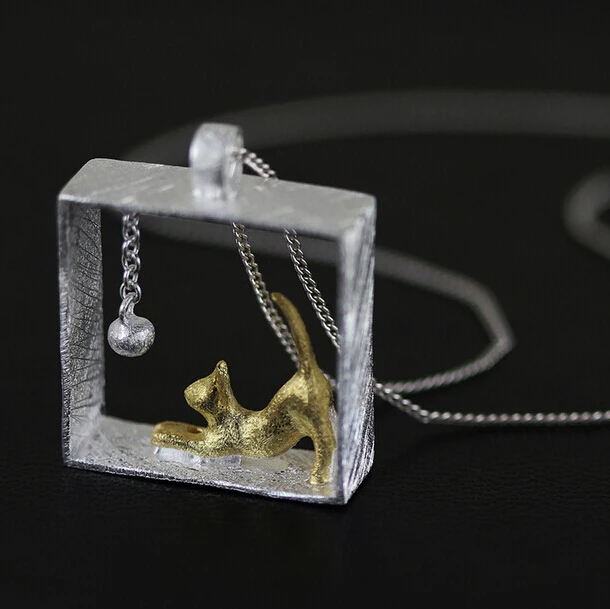925 Sterling-silver-jewelry Cute Kitten Cat Small Ball Necklace Simple Sterling Silver Choker Necklaces &amp Pendants For Women N4 |