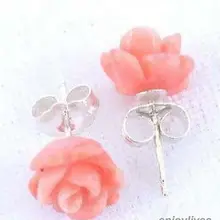 Хороший Розовый Красный Коралловая роза цветок 925 стерлингового серебра серьги гвоздики mujer для