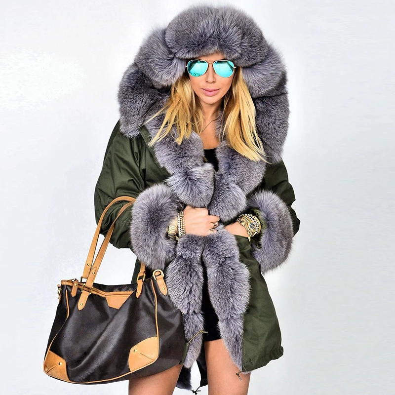 

Women's winter Real fur coat Natural Fox fur jacket female warm Genuine Fur coats with big fur collar