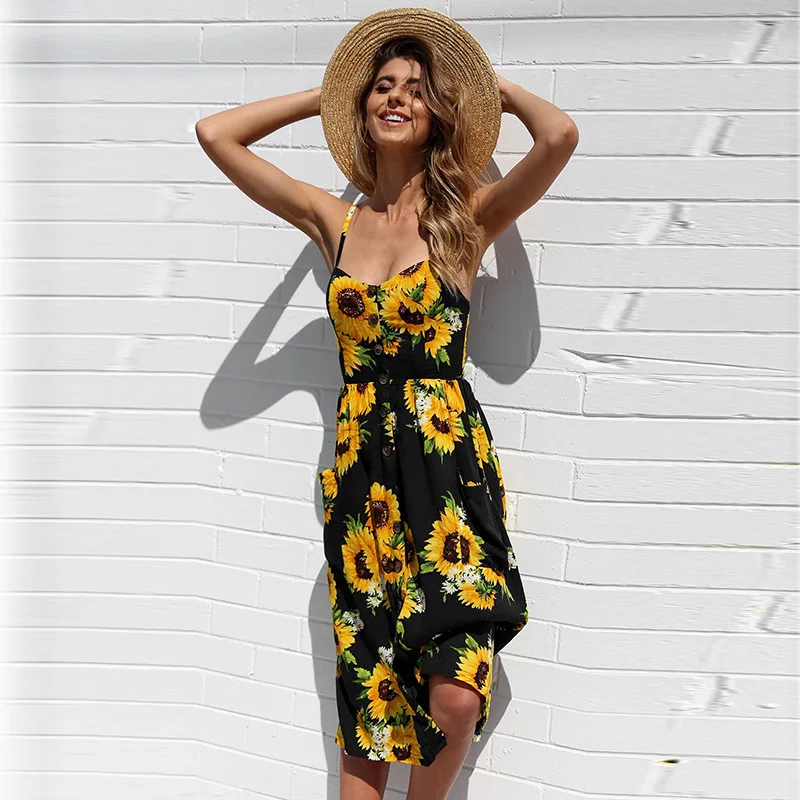 Summer Dress Women Off Shoulder Strap Bohemian Sundress Female Sleeveless Pocket Red White Vintage Sexy Beach Dress Vestido 2020