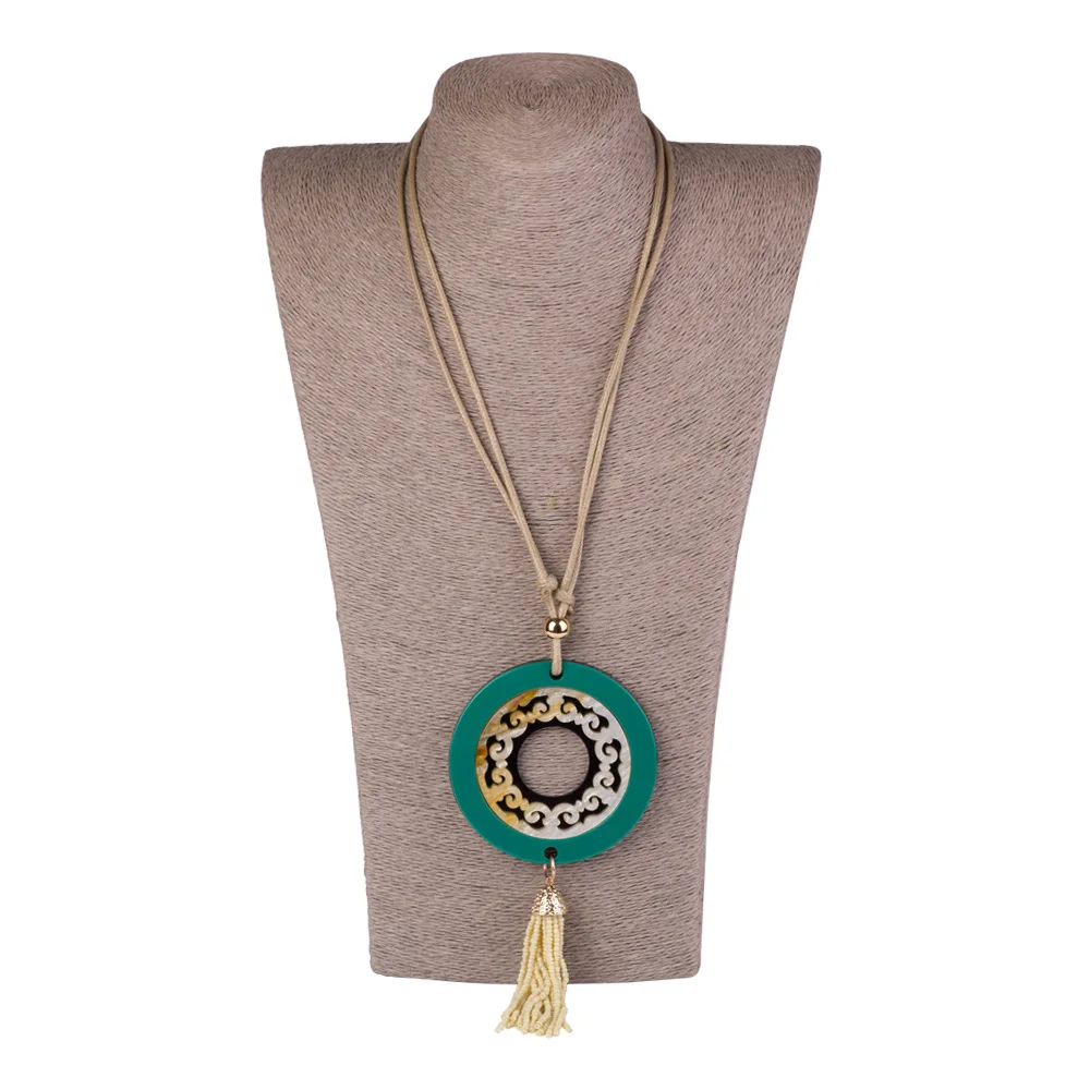 Vintage Bohemian Acrylic Pendant Tassel Necklaces Women Long Rope Chains Big Circle Geometric Resin Necklace Fashion Jewelry (4)