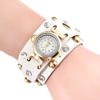 

Charming Rivert Style Rhinestone PU Leather Band Women Wristwatch Watch Fashion Round Dial Quartz Wrist Watches