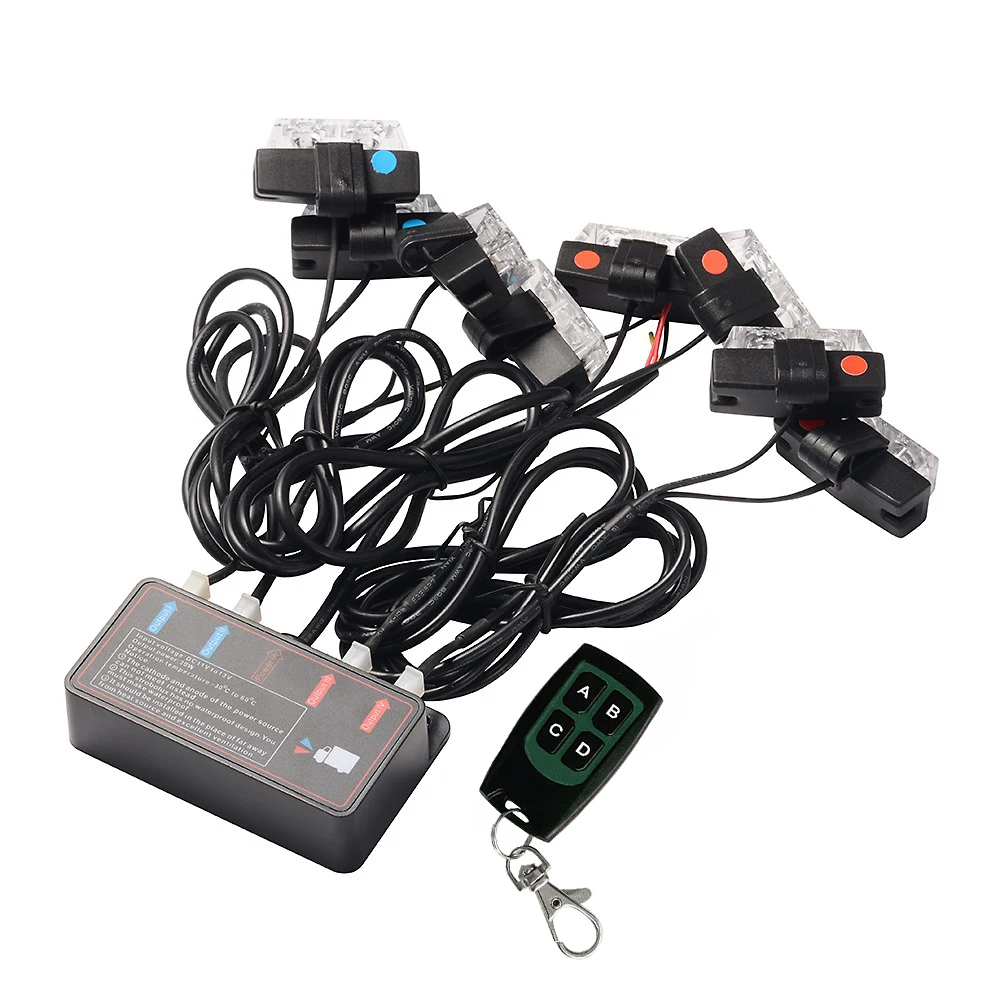 1 Kit Wireless Automobile Strobe Lights 12V Red and Blue Car Light