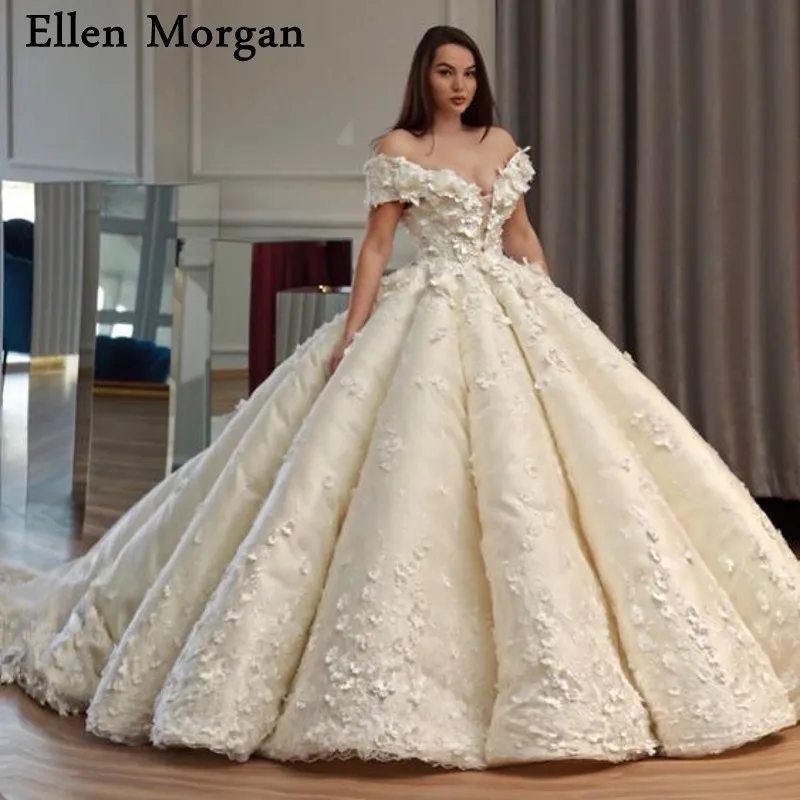 Элегантный Пышное Бальное Платье принцессы Свадебные платья с кружево Милая плеча суд Поезд корсет На Заказ Свадебный 2019