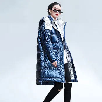 

Glossy Winter Coat Woman Long Overcoat 2019 Solid Loose Down Cotton Jacket Thick Warm Parka Plus Size Winter Down Jacket Coat
