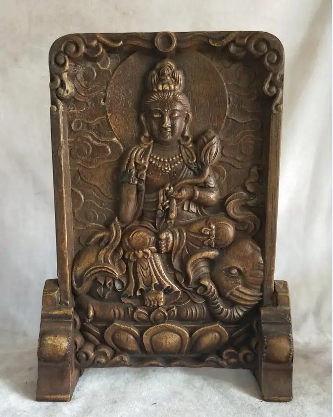 Goedkoop High24CM 9 INCH! Art Collection Chinese Oude Stenen Samantabhadra Stand Standbeeld, woondecoratie traditionele Sculptuur